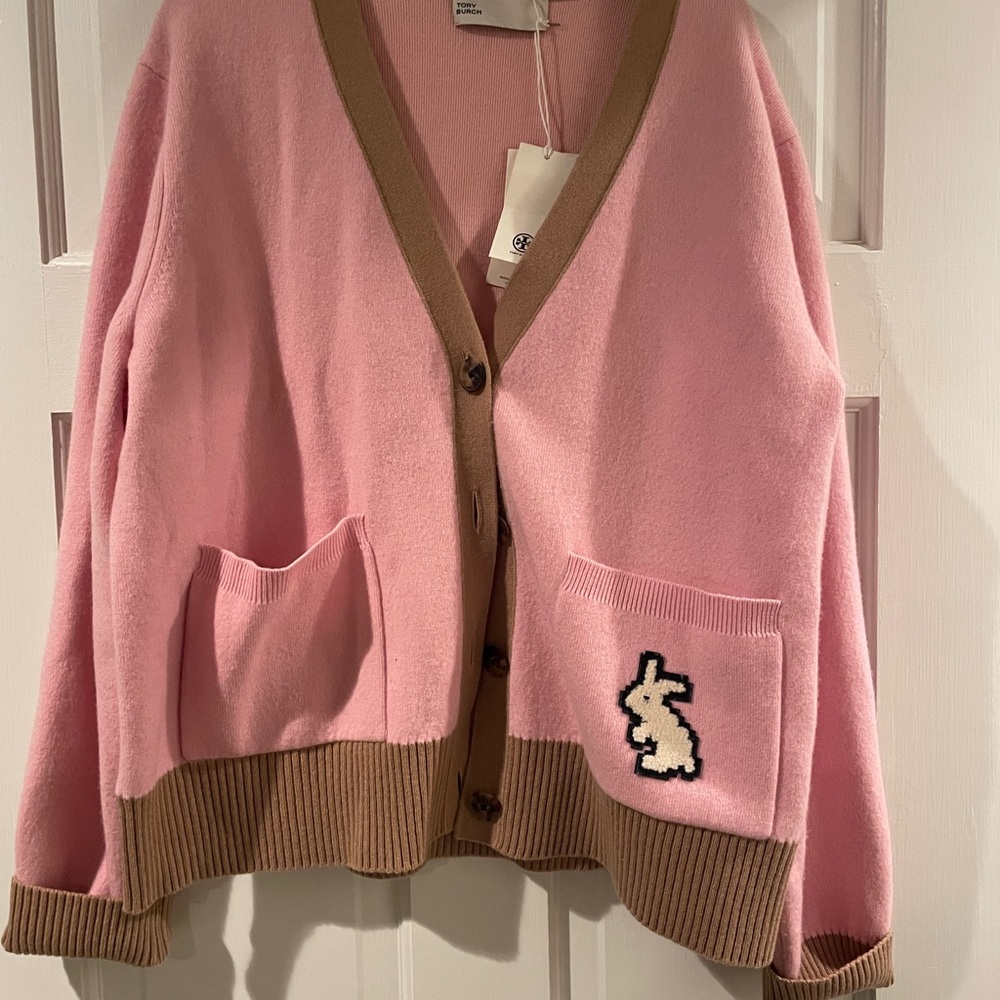 Tory Burch Pink and Tan Cardigan